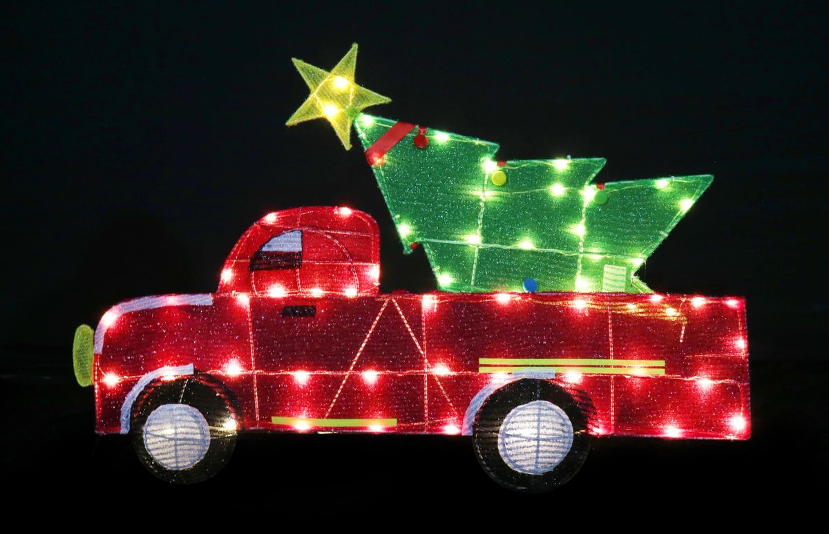 Light Up Glitter Thread Christmas Ute with Tree in back 90cm Long In